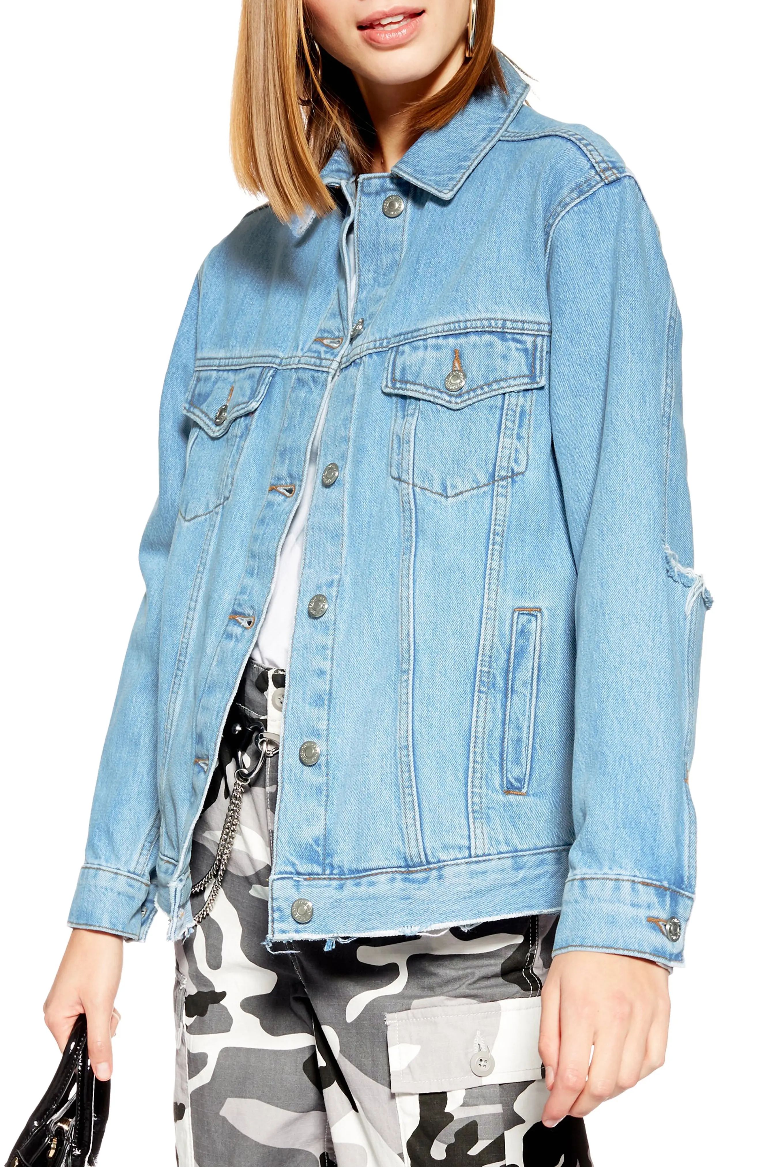 Women's Topshop Rip Elbow Denim Jacket | Nordstrom