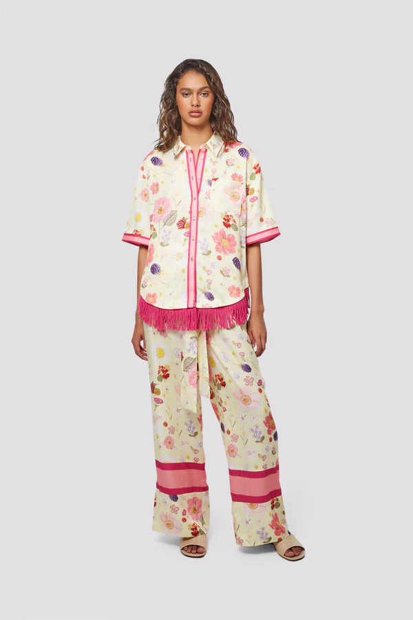 Flora Berry Fringe Shirt - Border Floral Print | Sunset Lover