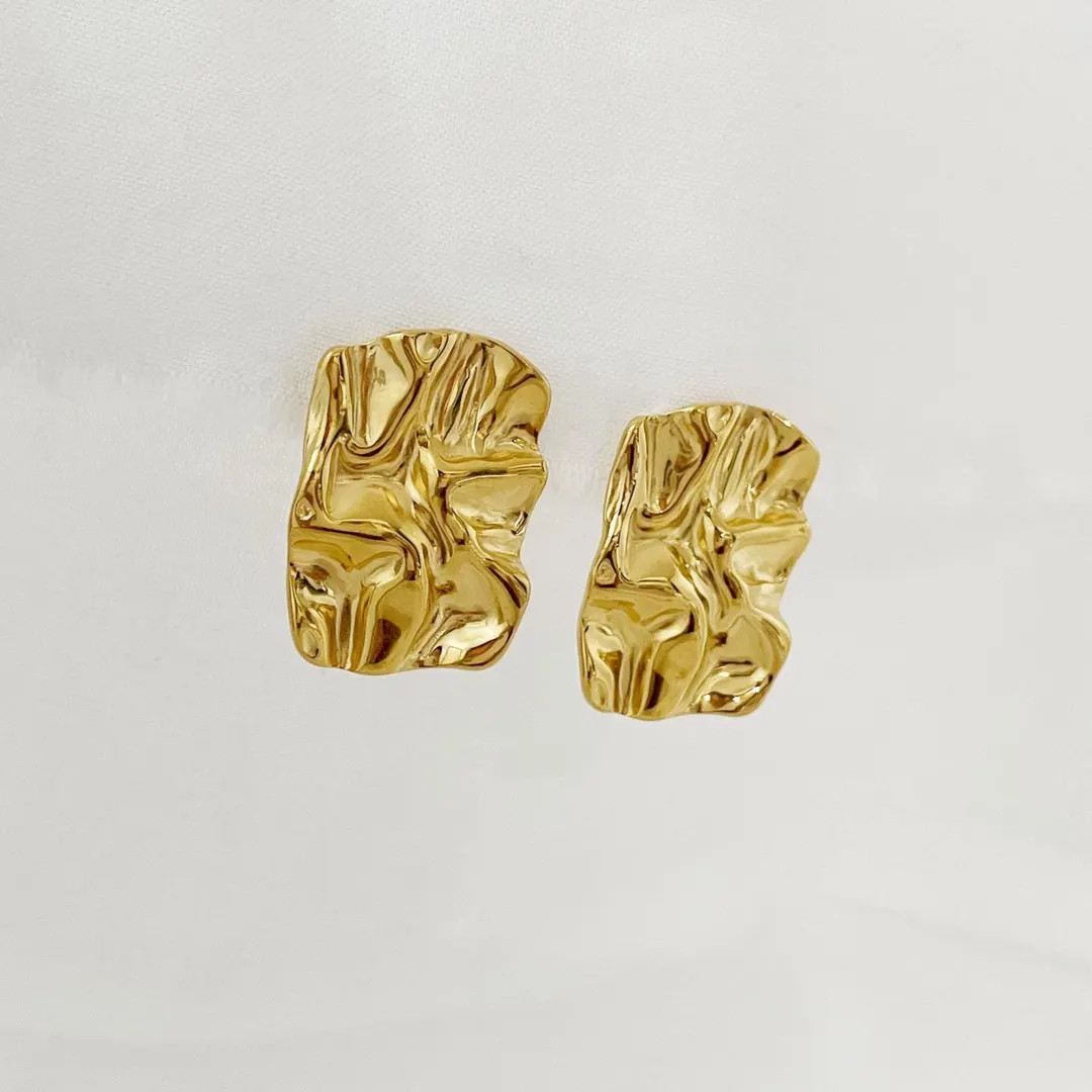 Waterproof Gold Textured Stud Earrings: Non-Tarnish Statement Jewelry | Etsy (US)