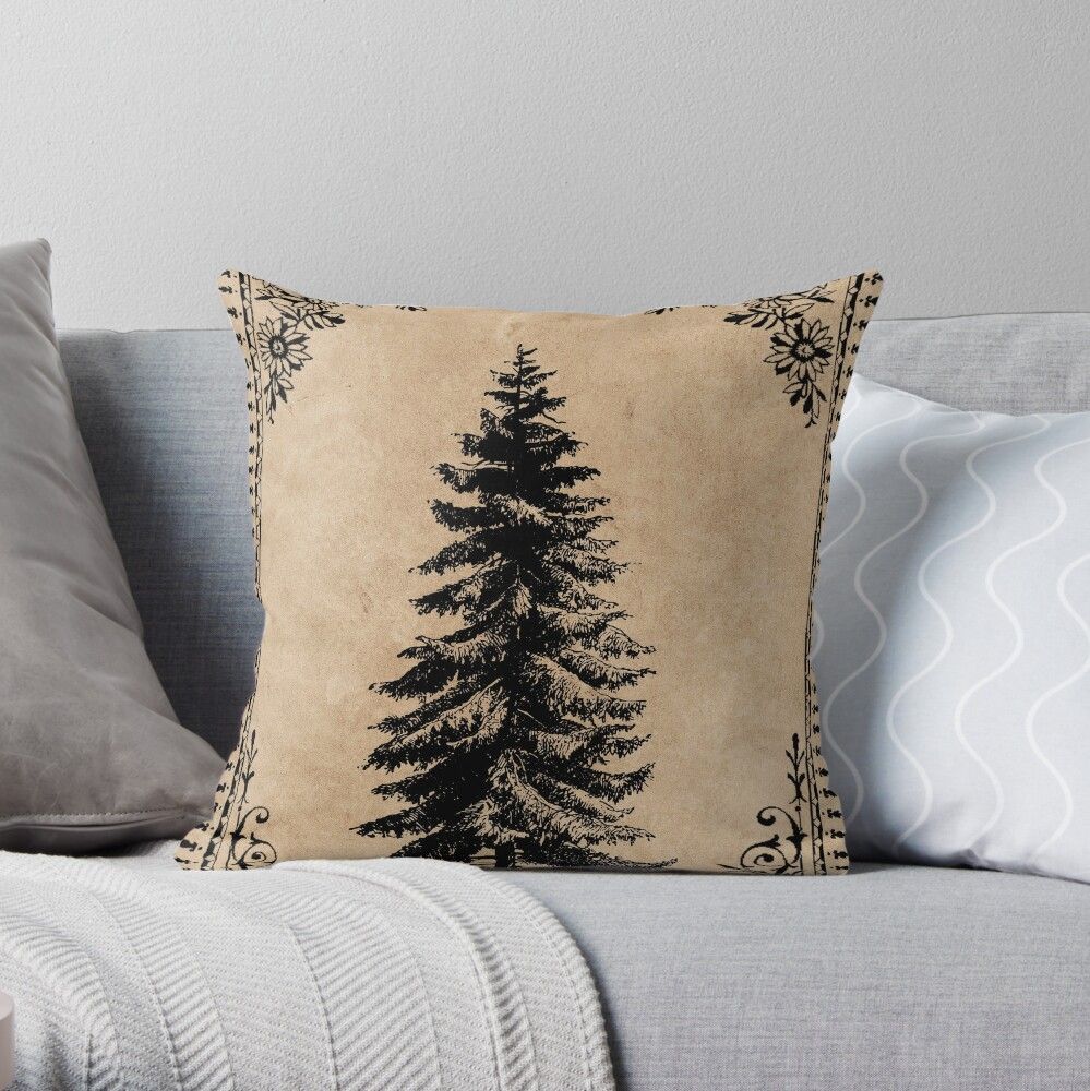 Vintage Pine Tree Throw Pillow by HexenNoir | Redbubble (US)