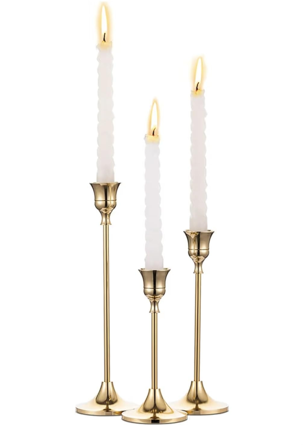 IBSales | Set of 3 Metal Taper Candle Holders – Gold Vintage-Inspired Decorative Centerpiece fo... | Amazon (US)