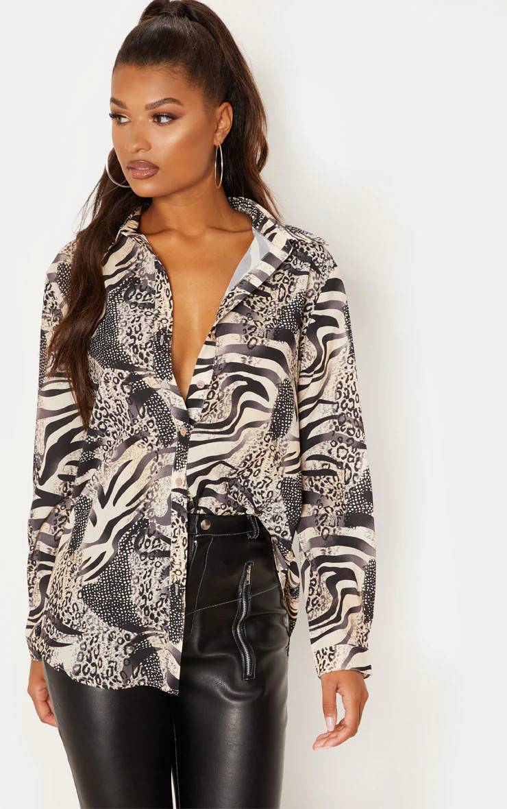 Chemise oversized grise à imprimé animaux | PrettyLittleThing (FR)