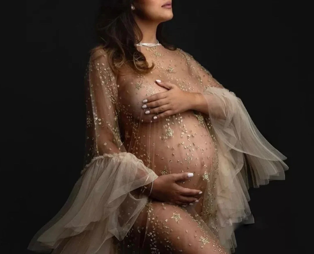 MATERNITY PHOTOSHOOT TOP Nude Beaded Wrap Black Star Wrap - Etsy | Etsy (US)