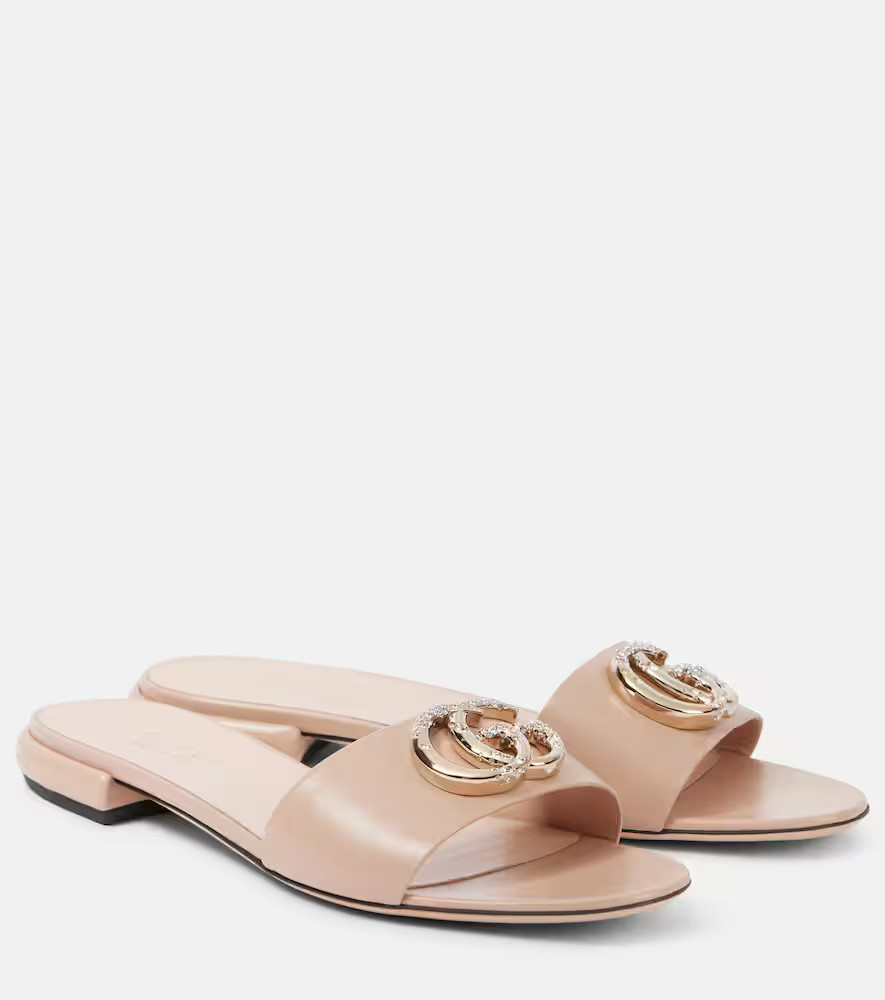 Gucci GG Crystal leather slides | Mytheresa (US/CA)