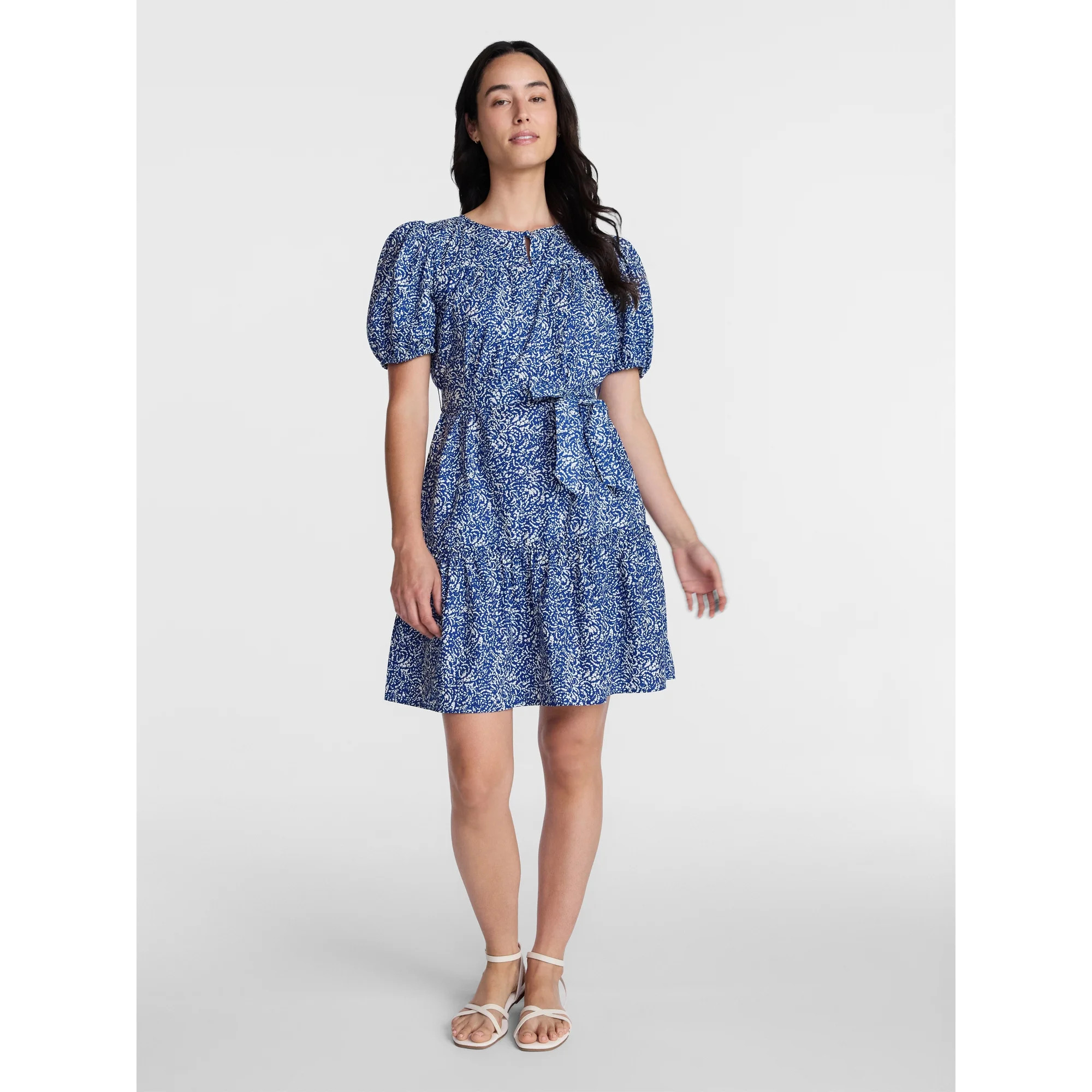 Time and Tru Women's and Women's Plus Cotton Mini Dress with Puff Sleeves, Sizes XS-4X | Walmart (US)