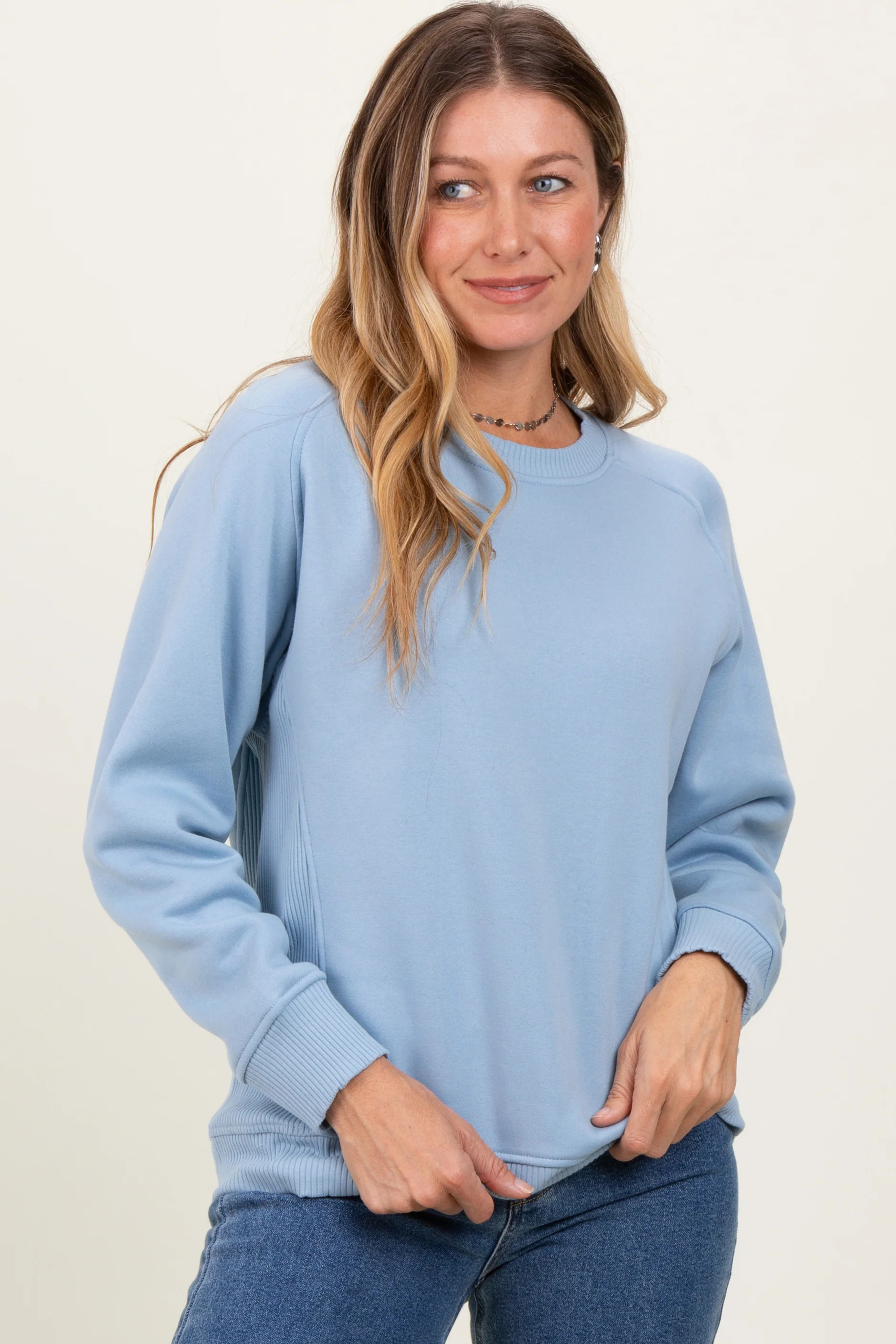 Light Blue Fleece Sweatshirt | PinkBlush Maternity