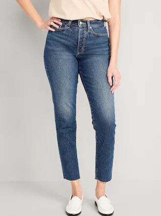 Curvy High-Waisted Button-Fly OG Straight Cut-Off Ankle Jeans for Women | Old Navy (US)