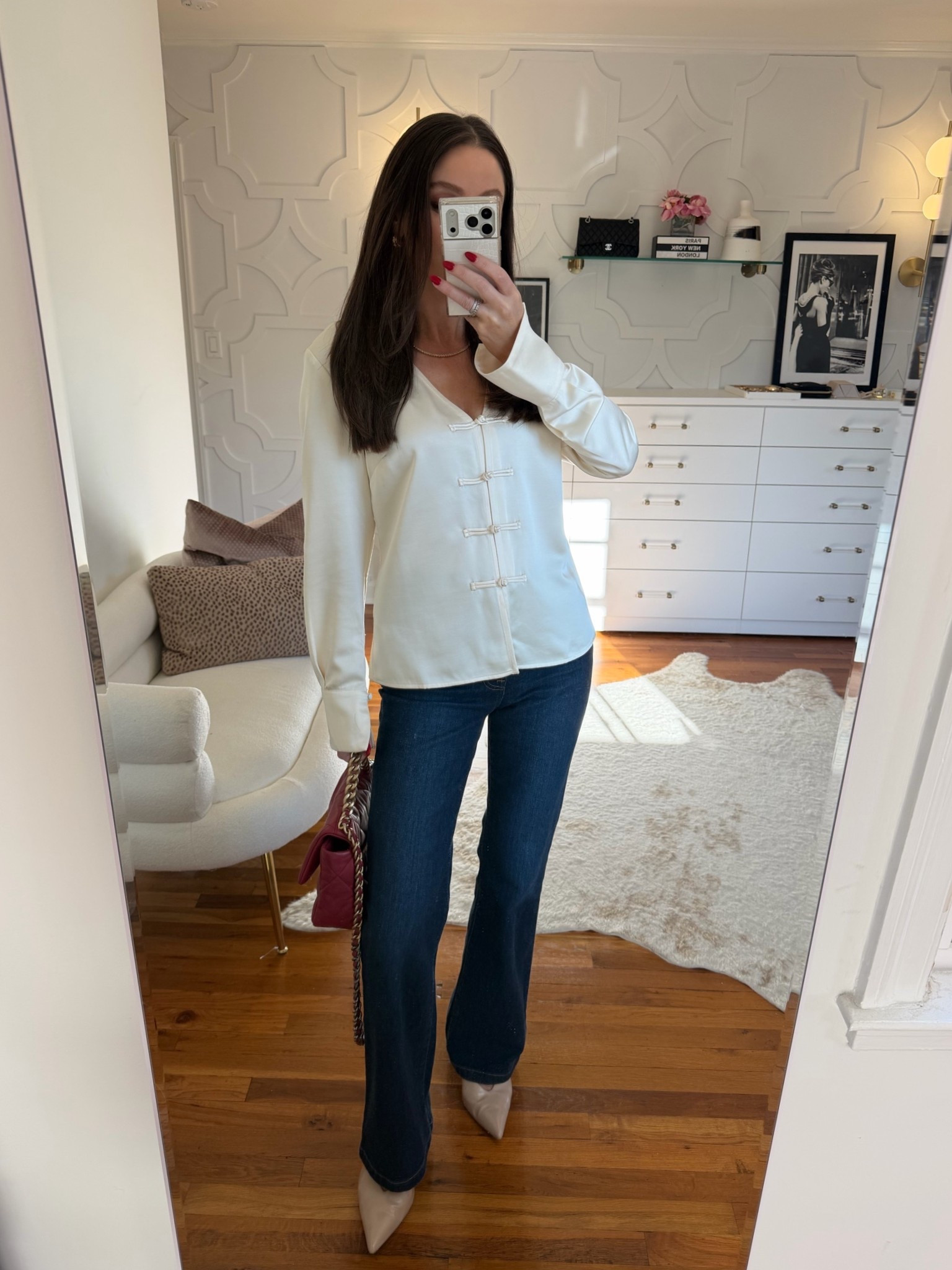 Best jeans! True to size. Most gorgeous blouse. Also true to size. Use my code JulieKraus for first month free of a Vivrelle membership!

#LTKootd #LTKSeasonal #LTKOver40