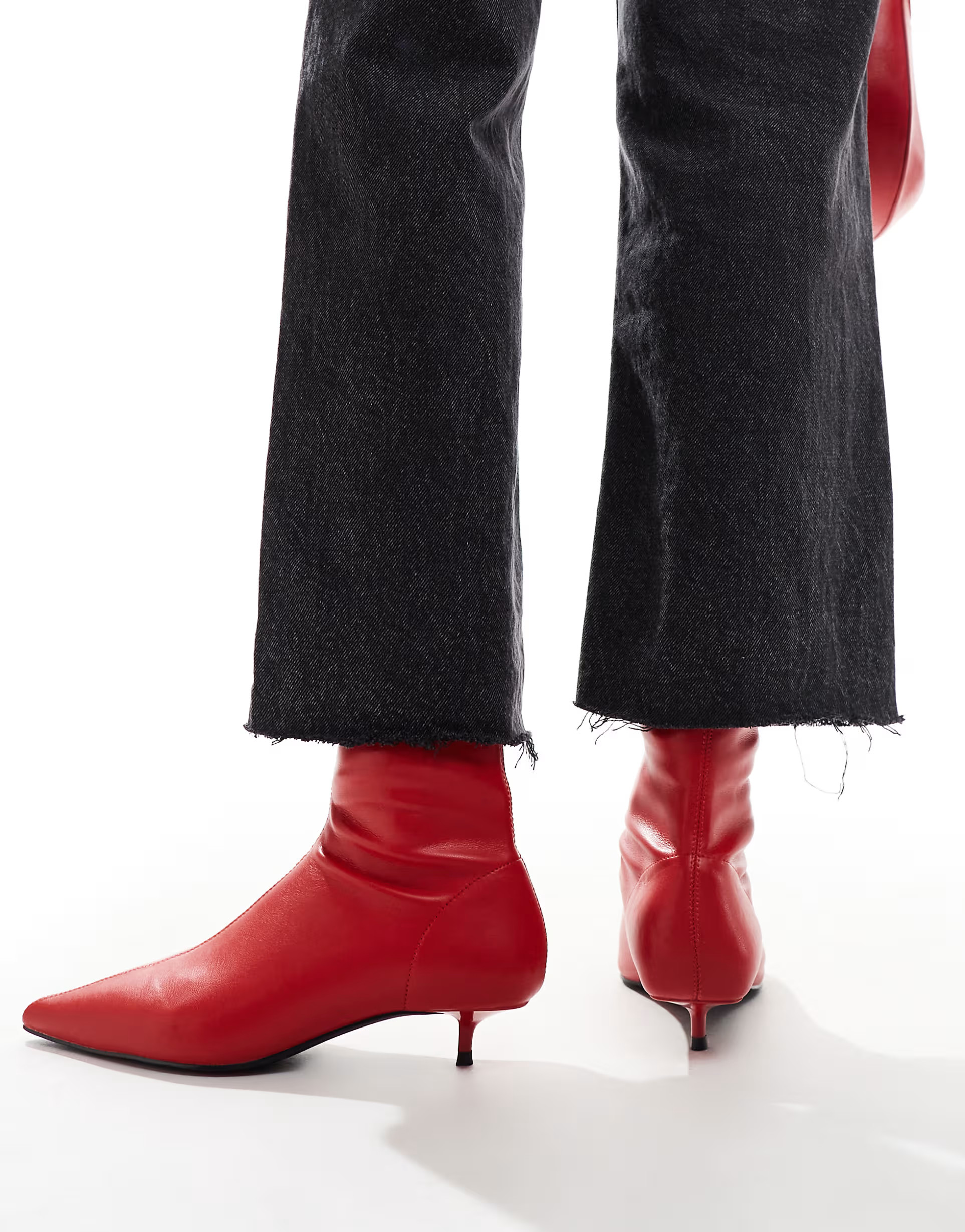 ASOS DESIGN Rhiannon extreme kitten heel sock boots in red | ASOS (Global)