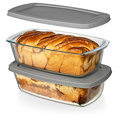 Razab LARGE 7.6 Cups/1800 ML/1.9 Qt Glass Loaf Pan with Lids (Set of 2) - Meatloaf Pan BPA free Airtight Lids Grip Handle Easy Carry, Microwave and Oven Safe - Loaf Pans For Baking Bread, Cakes | Amazon (US)