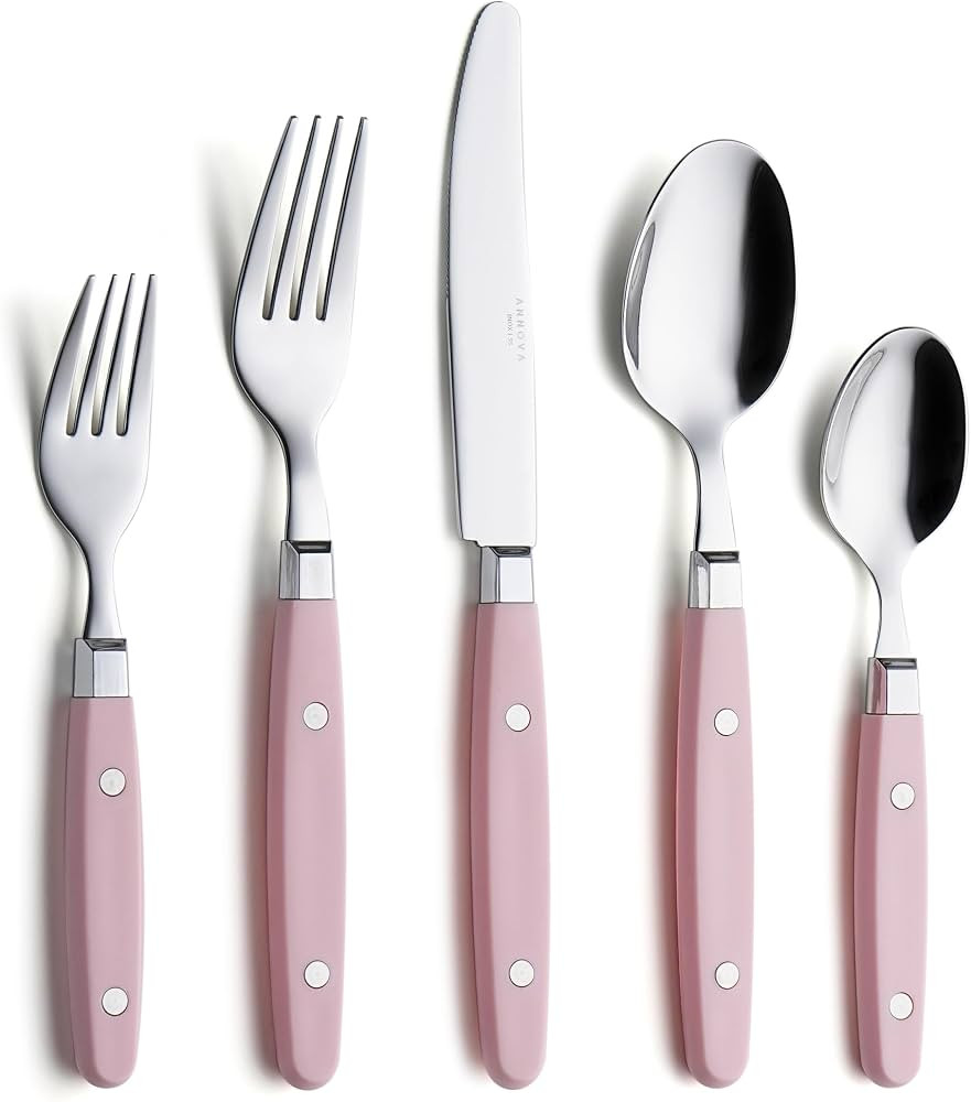 ANNOVA Silverware Set Stainless Steel Cutlery Color Handle With Rivet/Retro Flatware (Light Pink,... | Amazon (US)