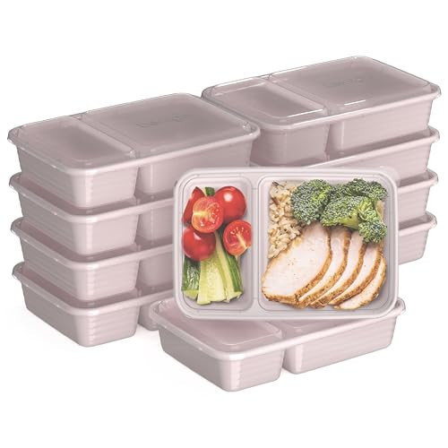Bentgo Prep - 20-Piece 2-Compartment Reusable Meal Prep Containers with Lids, PFAS & BPA Free Materials, Durable, Microwave, Freezer, & Dishwasher Safe To Go Food Storage (Blush Pink) | Amazon (US)