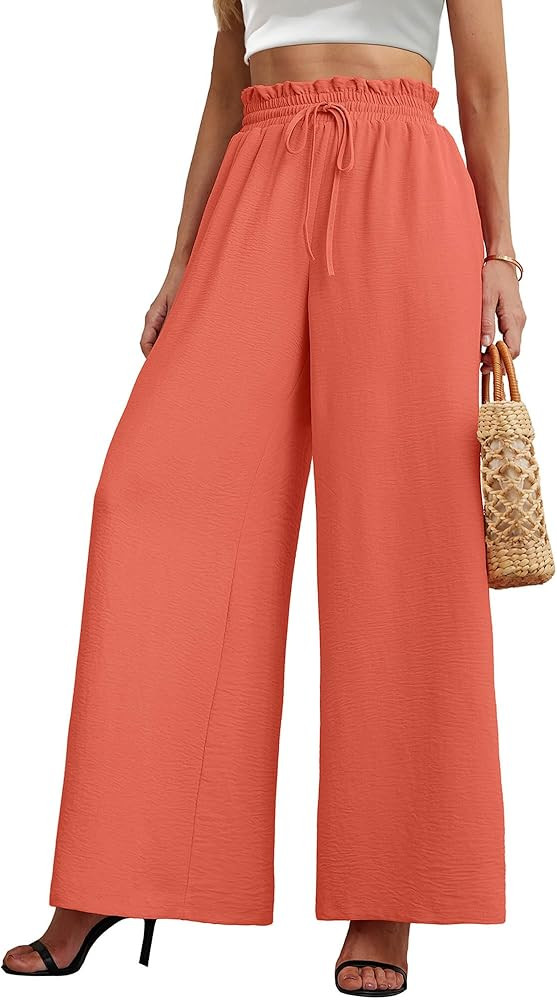 AusLook Women's Wide Leg Dress Pants with Pockets Lightweight High Waisted Adjustable Tie Knot Lo... | Amazon (US)