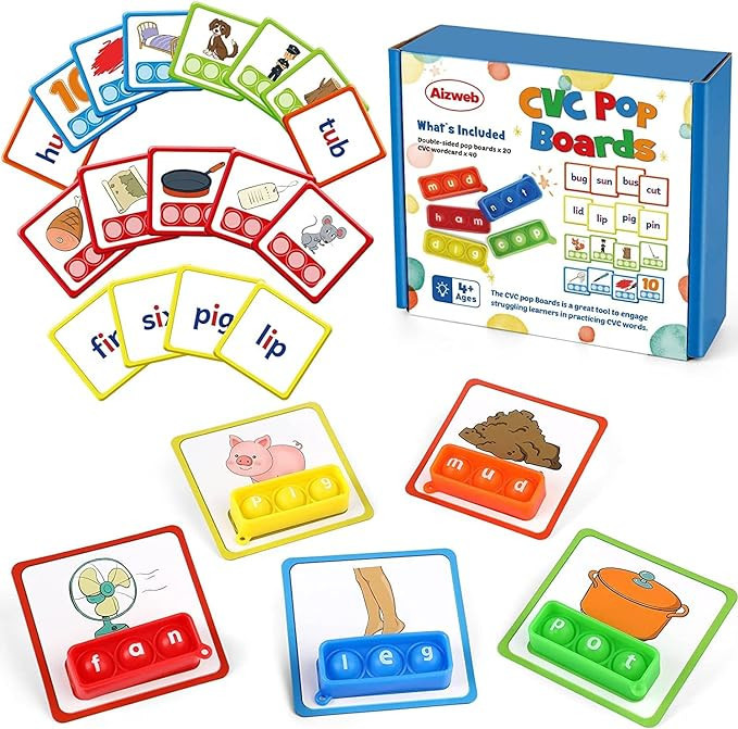 Aizweb CVC Word Game,Mini Pop Board Fidget Sensory Toy Pack for Preschool Kindergarten Classroom ... | Amazon (US)