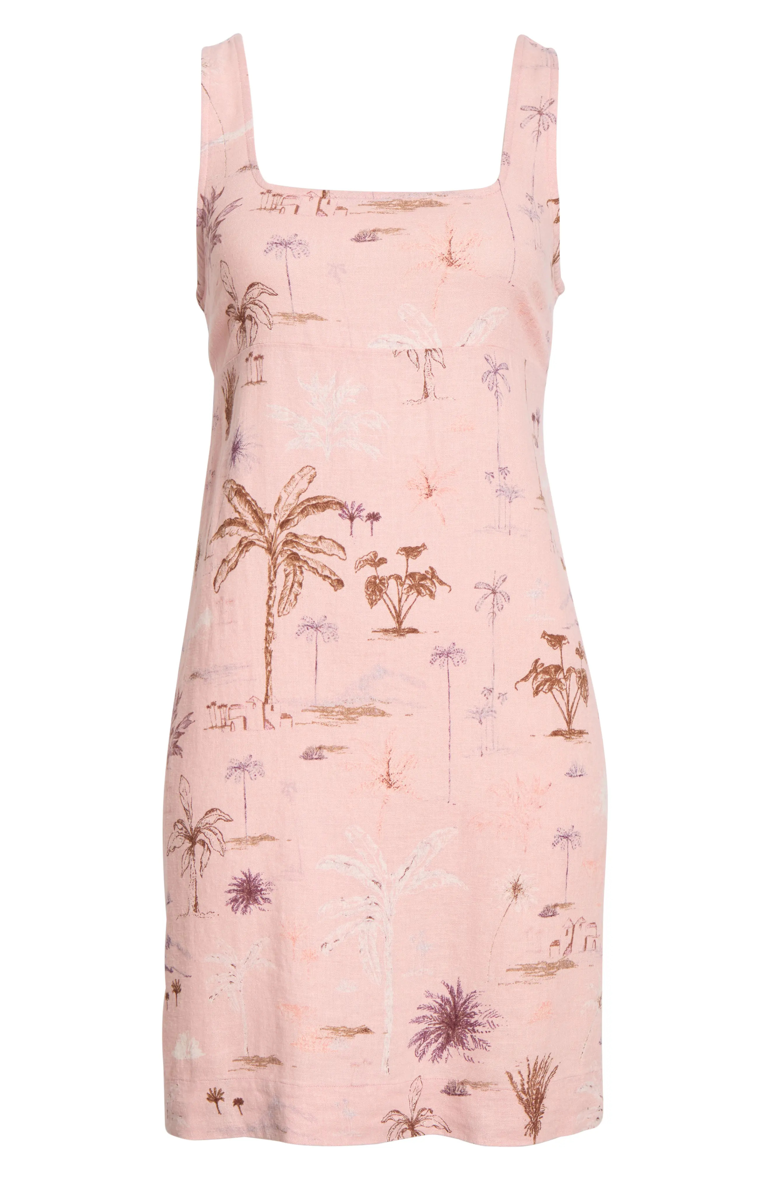 Palm Tree Print Linen Blend Minidress (Women) | Nordstrom | Nordstrom