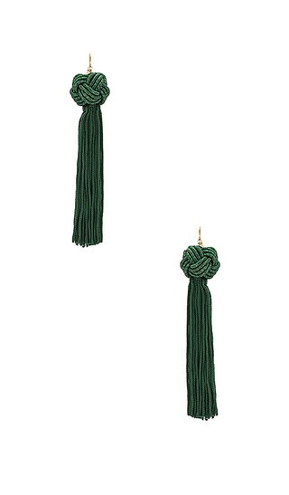 Vanessa Mooney Astrid Knotted Tassel Earring in Green | Revolve Clothing