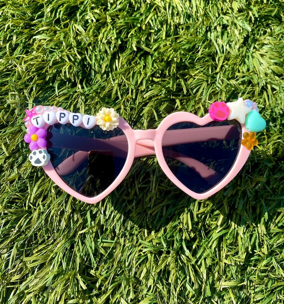 Kids Personalized Name Retro Heart Beaded Sunglasses  Round | Etsy | Etsy (US)