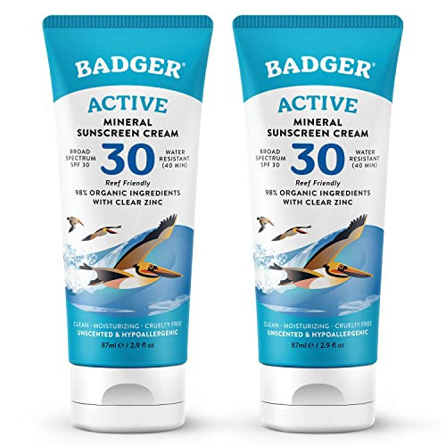 Badger Mineral Sunscreen Cream SPF 30, Zinc Oxide Sun Care, 98% Organic, Reef Safe, Water Resistant, Unscented Face and Body Sunscreen Travel Size, 2.9 fl oz, 2-Pack | Amazon (US)