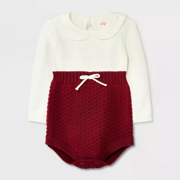 Baby Girls' Peter Pan Collar Sweater Romper - Cat & Jack™ Maroon | Target