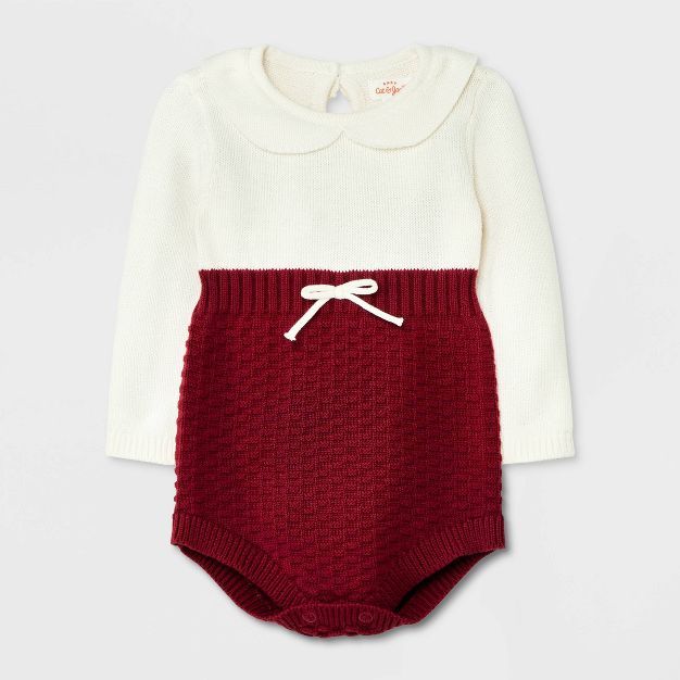 Baby Girls' Peter Pan Collar Sweater Romper - Cat & Jack™ Maroon | Target