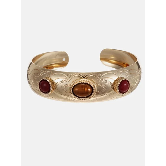 Scenario Women's Acrylic Brown, Cream Milky Swirl and Metal Bangle Set, 3-Piece | Walmart (US)