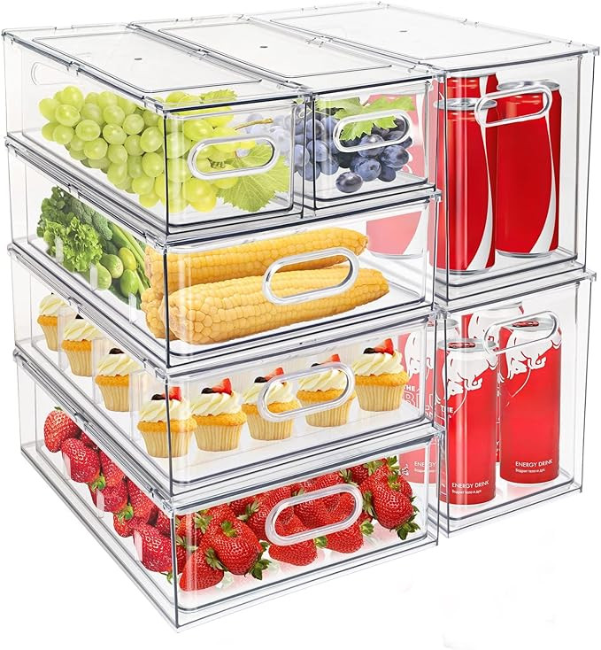 Mano Stackable Fridge Drawers Pull Out Bins with Handle Clear Refrigerator Drawers Organizer Food... | Amazon (US)