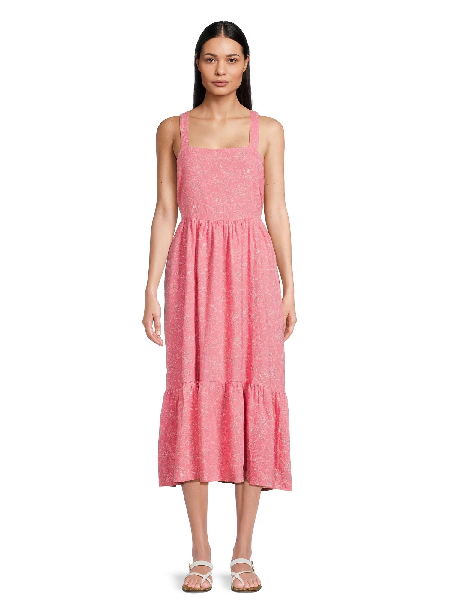 Time & Tru Women's Tie Bk Midi Dress | Walmart (US)