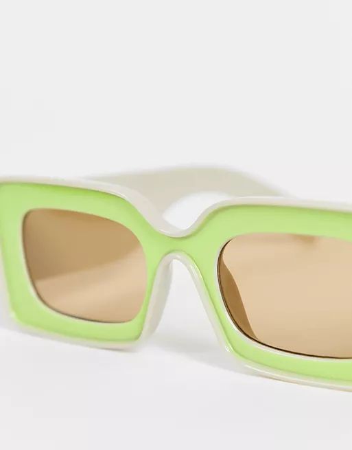 ASOS DESIGN – Eckige, breite Sonnenbrille mit abgeschrägtem Rahmen und Farbblockdesign - MULTI | ASOS (Global)