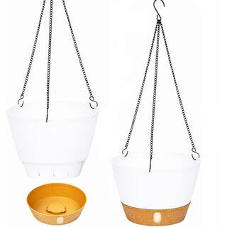 Large 8 in. Dia White Plastic Hanging Basket (2-Pack) L09Z6LJTW7 - The Home Depot | The Home Depot