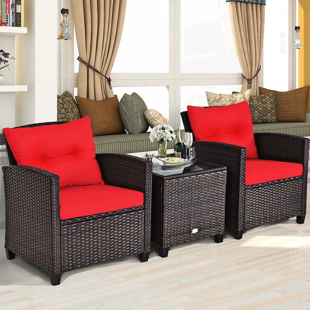 Andover Mills™ Chunn 3 Piece Rattan Seating Group with Cushions & Reviews | Wayfair | Wayfair North America