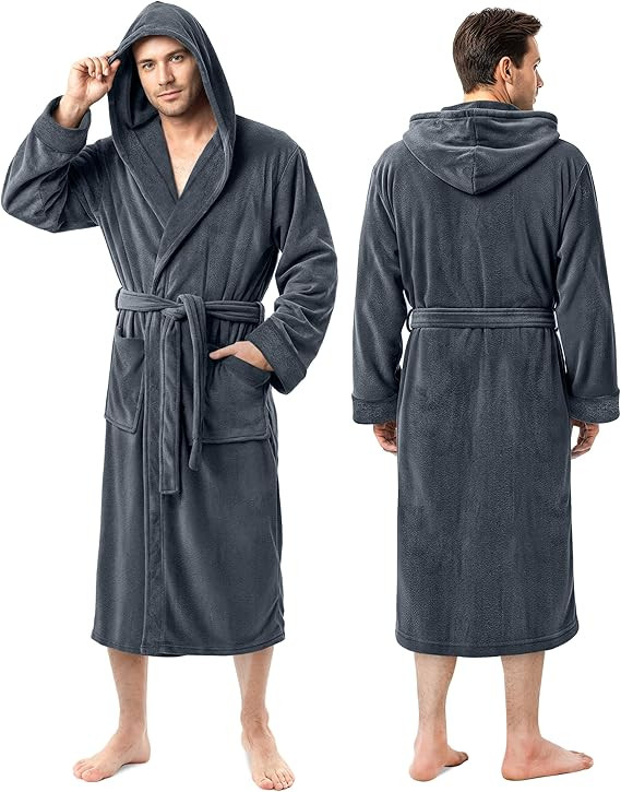 NY Threads Mens Robe with Hood, Luxury Plush Fleece Hooded Mens Bathrobe, Spa Bath Robe for Men | Amazon (US)