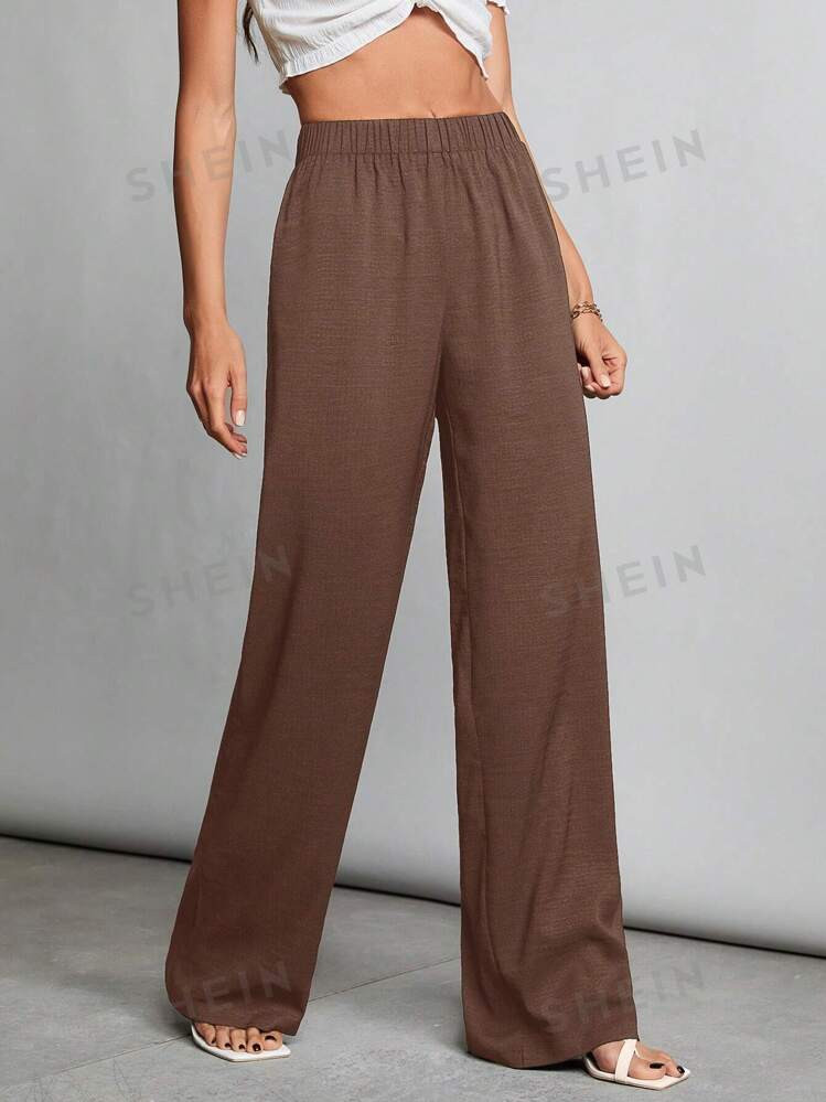 SHEIN Tall Women's Solid Color Elastic Waist Straight Loose Casual Pants | SHEIN