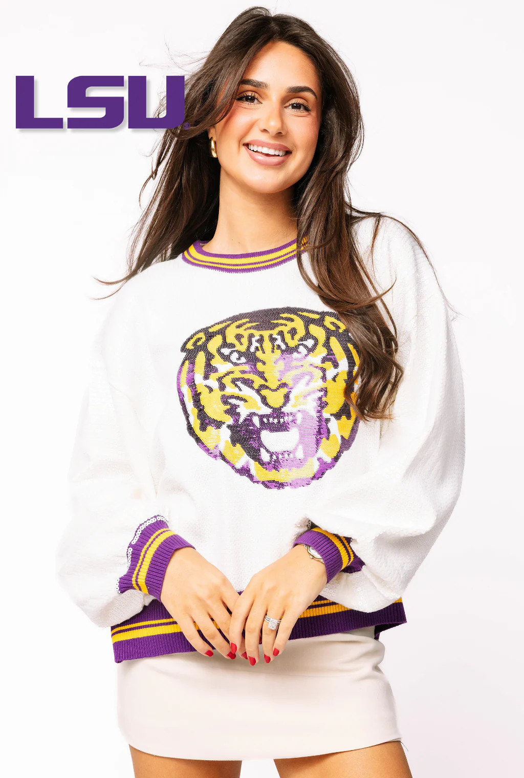 Licensed LSU Full Sequin Mascot Sweater | Queen of Sparkles