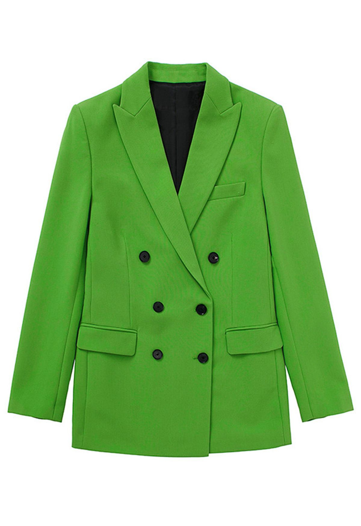 Peak Lapel Flap Pocket Double-Breasted Blazer | Chicwish