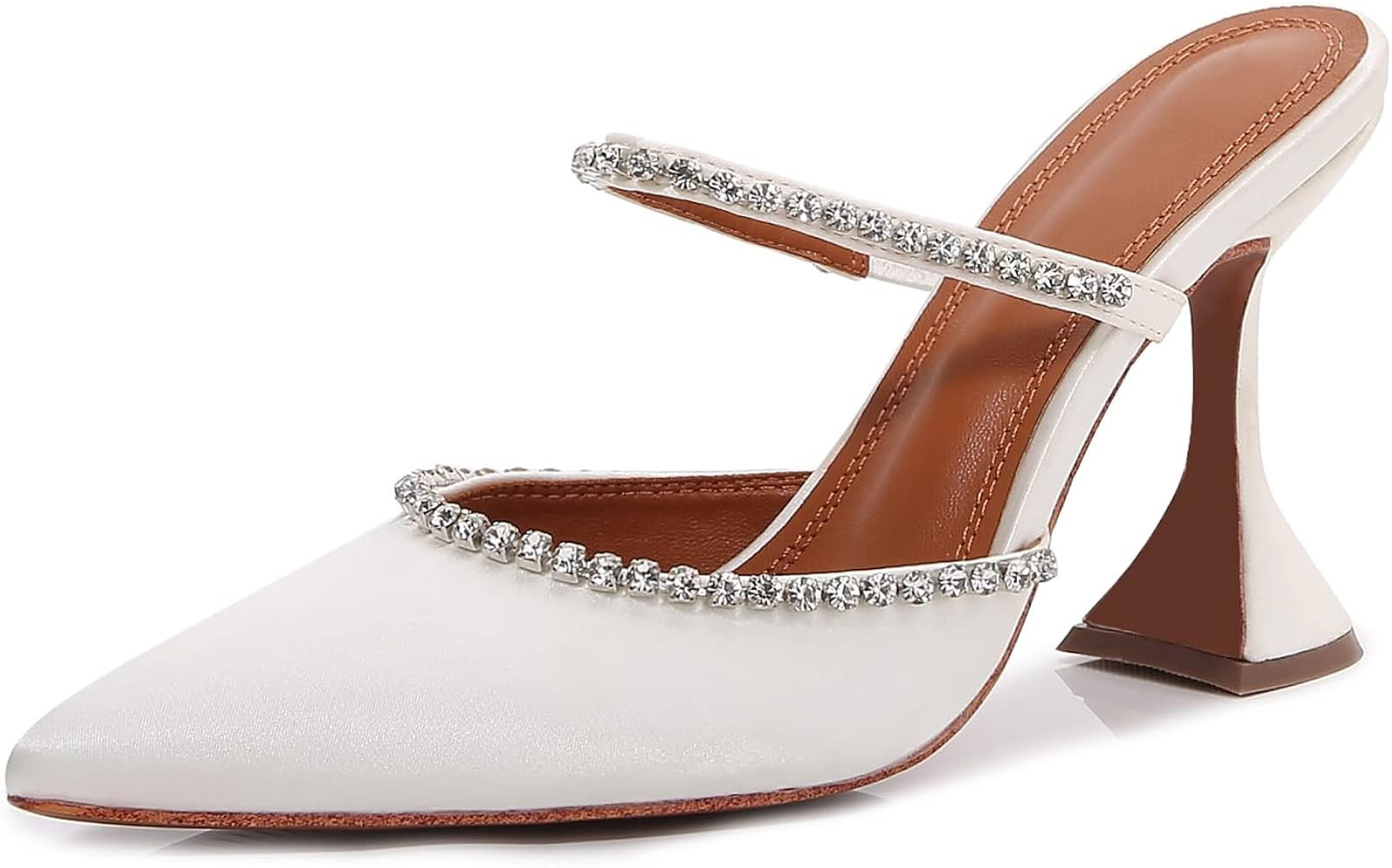 Women's Mule Heels Rhinestones Strappy Stiletto Slide Pumps Slip On Sexy High Heels Sandals Close... | Amazon (US)