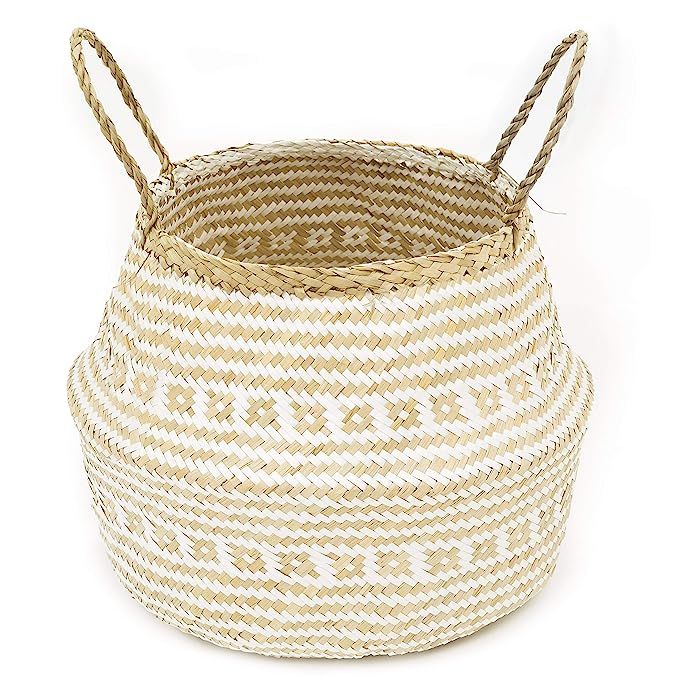 La Maia Medium Natural & Plus Seagrass Belly Plant Handles Woven Planter Basket for for Storage, ... | Amazon (US)