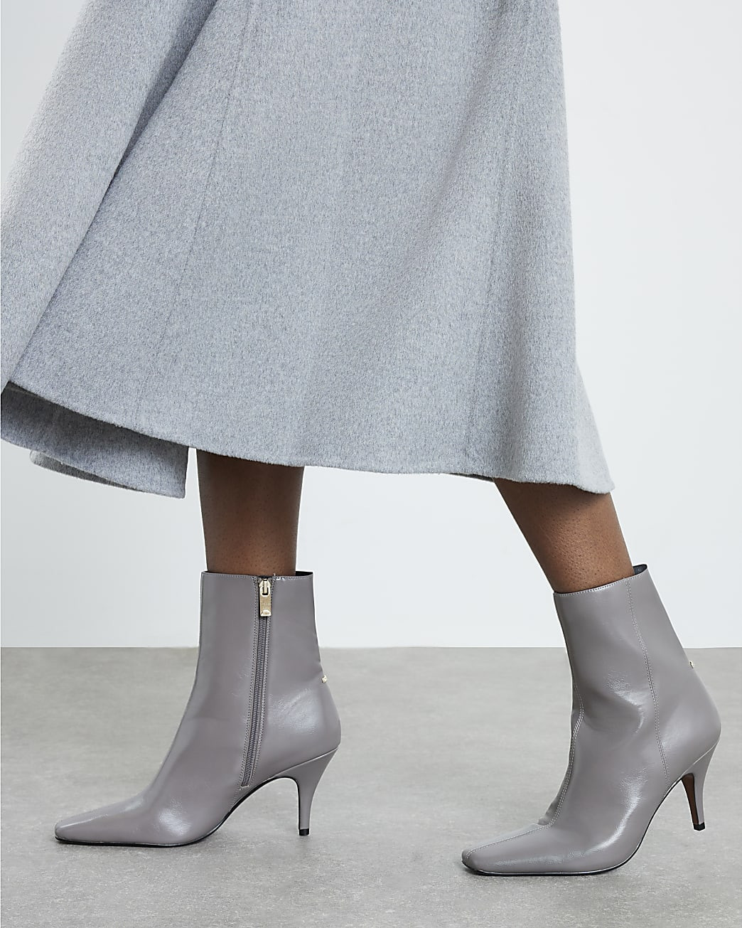 Grey Chisel Toe Heeled Ankle Boots | River Island UK & IE