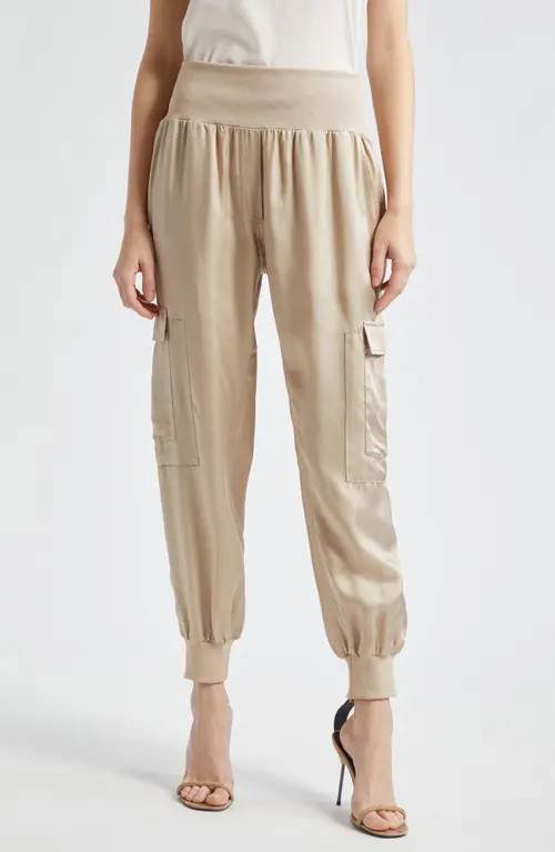 Cinq à Sept Giles Cupro Crop Cargo Joggers in Khaki at Nordstrom, Size Small | Nordstrom