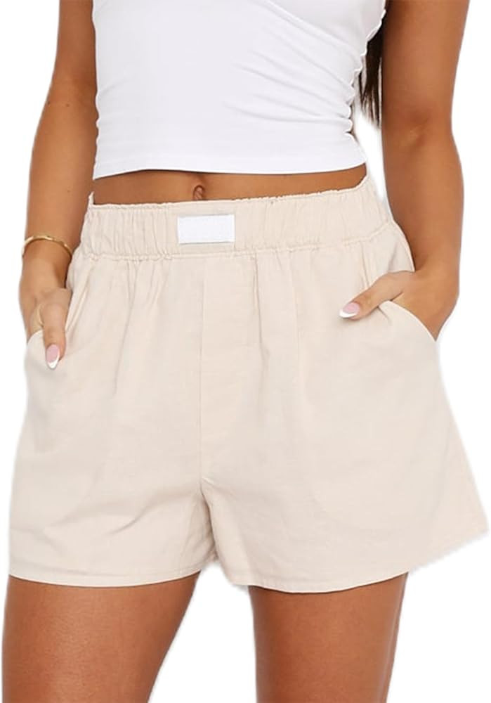 Yoawdats Women's Y2K Lounge Shorts Summer Striped Print Elastic Waist Boxer Shorts Loose Casual P... | Amazon (US)