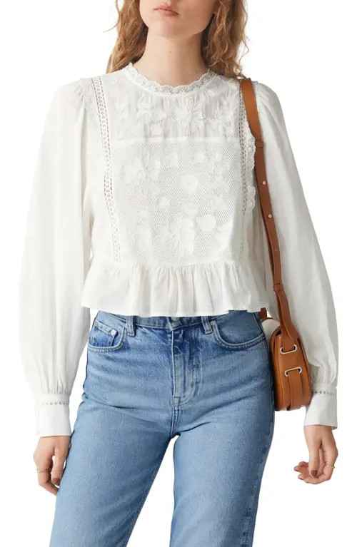 & Other Stories Ruffled Long Sleeve Peplum Blouse in White at Nordstrom, Size 4 | Nordstrom