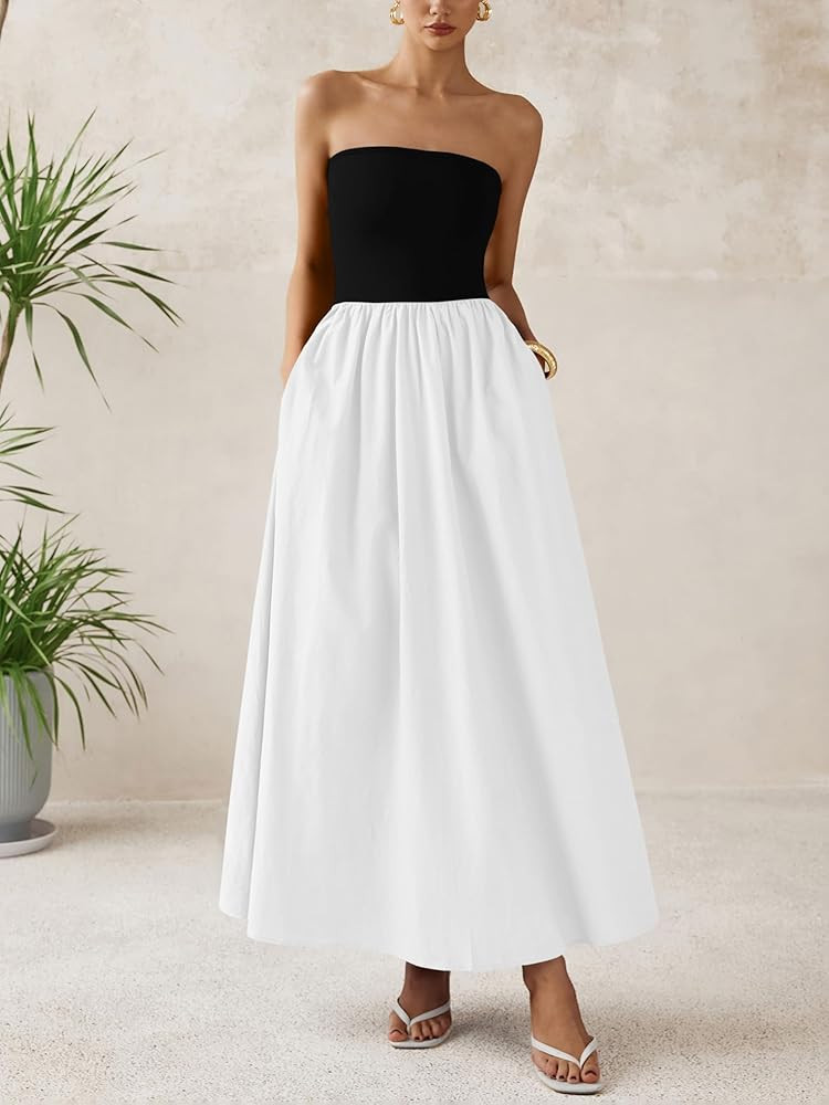 PRETTYGARDEN Women 2025 Summer Elegant Strapless Maxi Dress Tube Top Dress A Line Flowy Long Wedd... | Amazon (US)