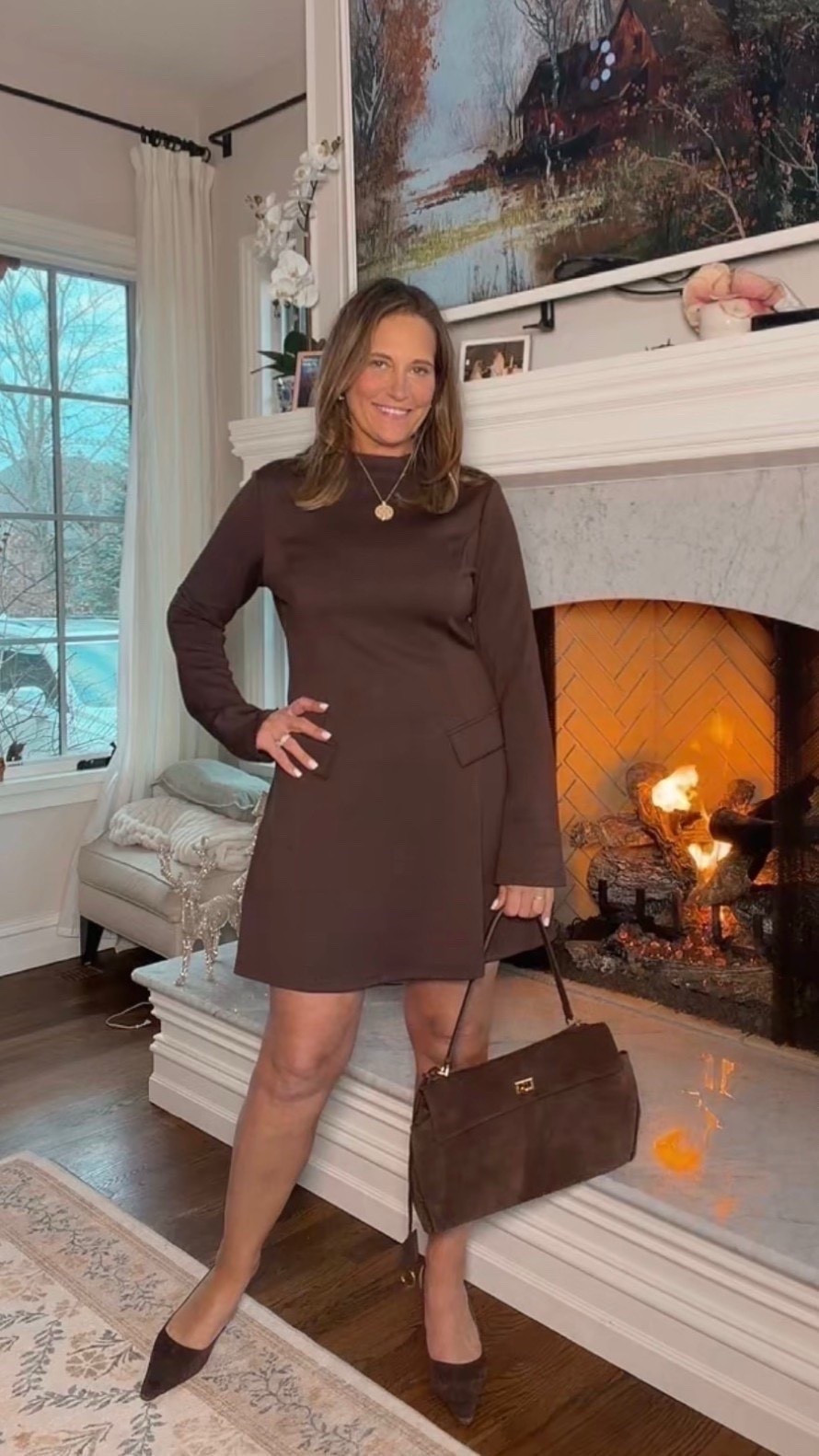 Looking for an outfit to wear to date night? We’ve got you covered! I am loving this long sleeve brown dress from Amazon. Since brown is the color of the season I kept the look monochromatic and added brown heels and a brown purse. 

#LTKOver40 #LTKMidsize #LTKSeasonal