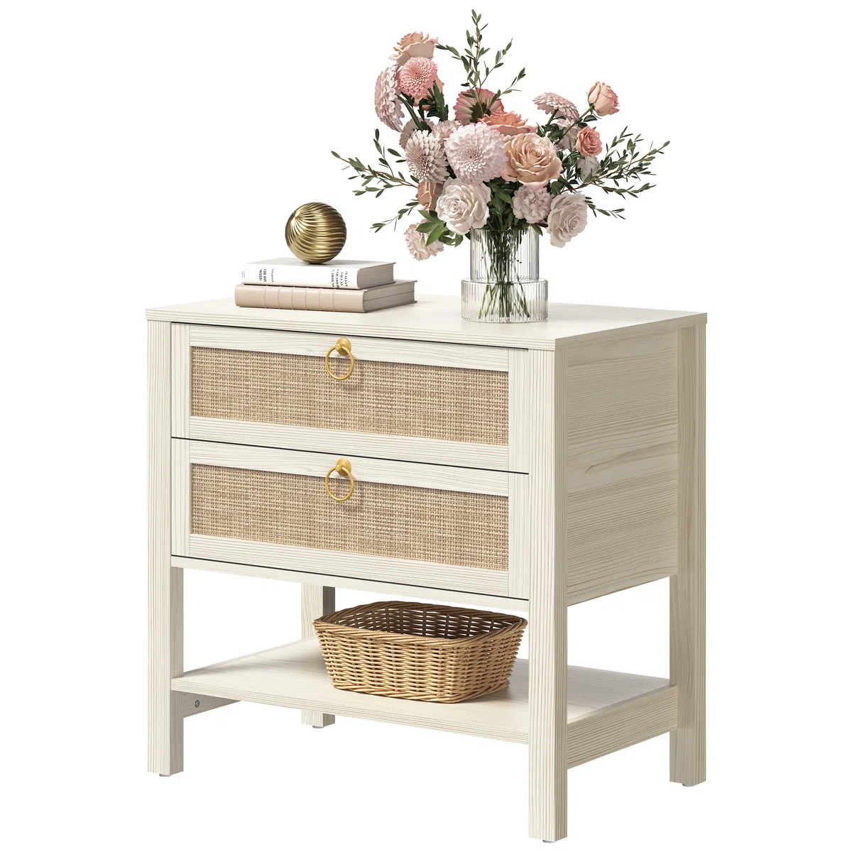 Pomodoro Rattan Nightstand With 2-Drawer And 1 Open Shelf | Wayfair North America