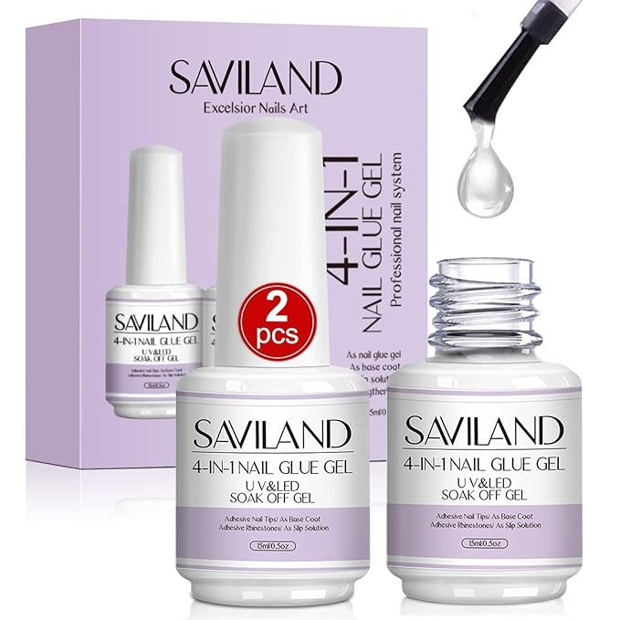 SAVILAND Gel Nail Glue 2 pcs 15 ML, 4-in-1 Glue Gel Set, Upgraded Glue on Nails, Fake & Press on ... | Amazon (US)