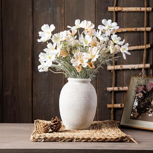 8 Inch White Ceramic Vase - Rustic Vintage Decorative Vase for Home - Farmhouse Pottery Vase for Flowers - Christmas Vase - Modern Vintage Dining Table Centerpiece ， Lyeec Vases Set | Amazon (US)