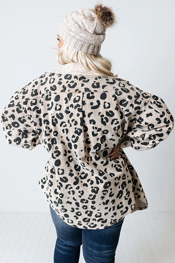 Good Outfit Day Corduroy Leopard Jacket In Beige Curves | Impressions Online Boutique