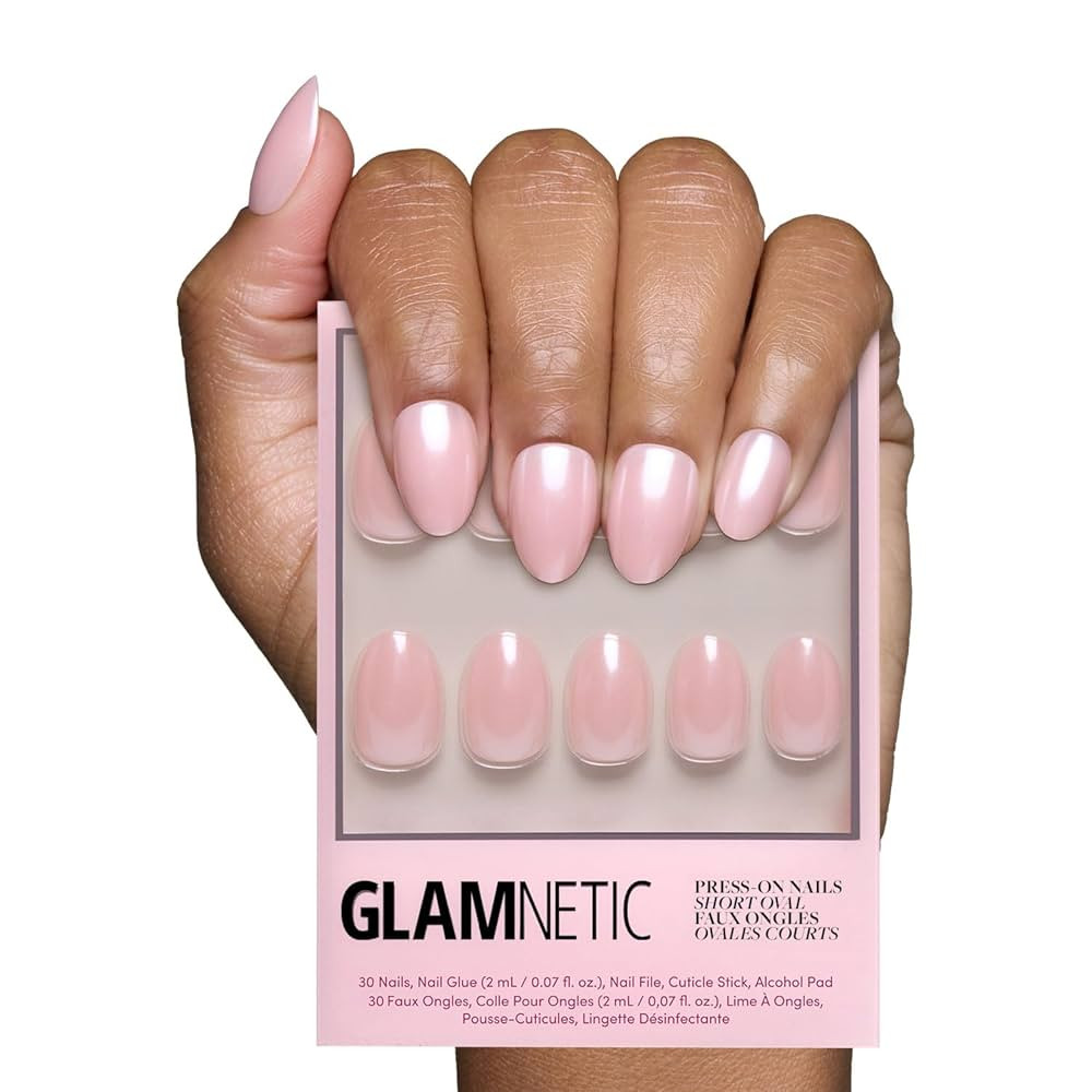 Glamnetic Press On Nails - Pinch Me | Short Oval Fake Nails, Blush Pink with a Glossy, Glazed Fin... | Amazon (US)