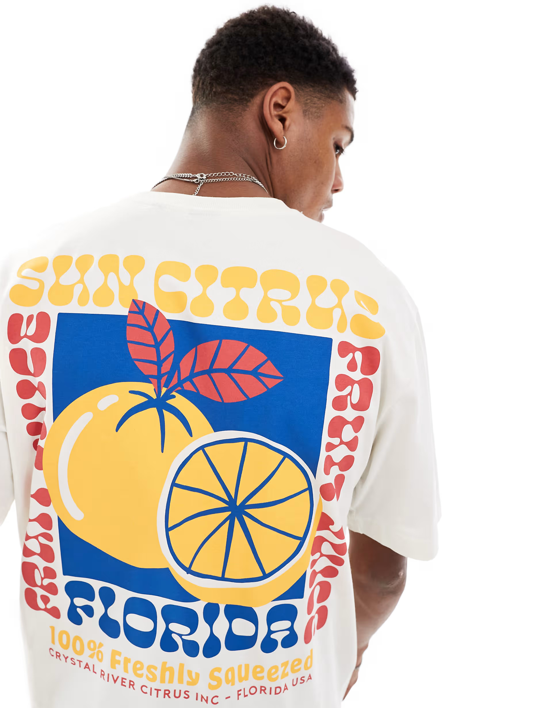 Only & Sons relaxed fit T-shirt with citrus back print in white | ASOS (Global)