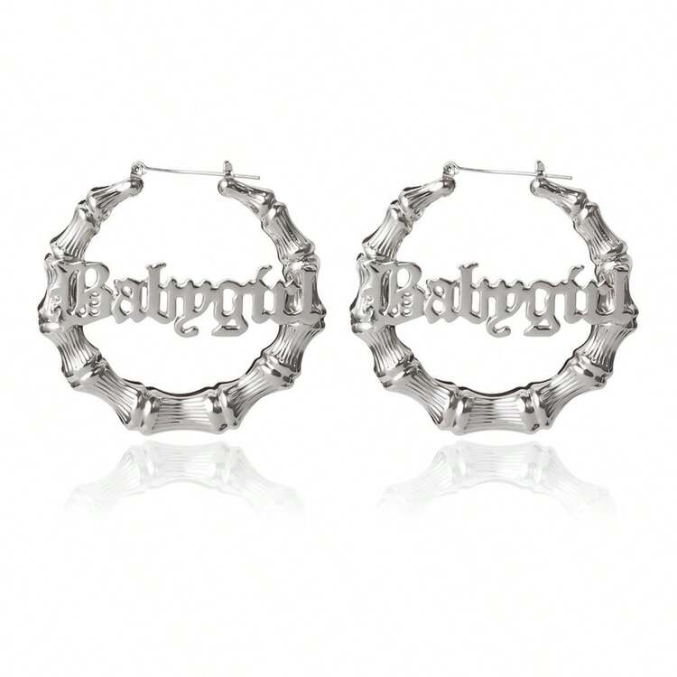 Hip-Hop Punk Round Bamboo Joint Earrings Creative Distressed Heart BABY Letter Stud Earrings For ... | SHEIN