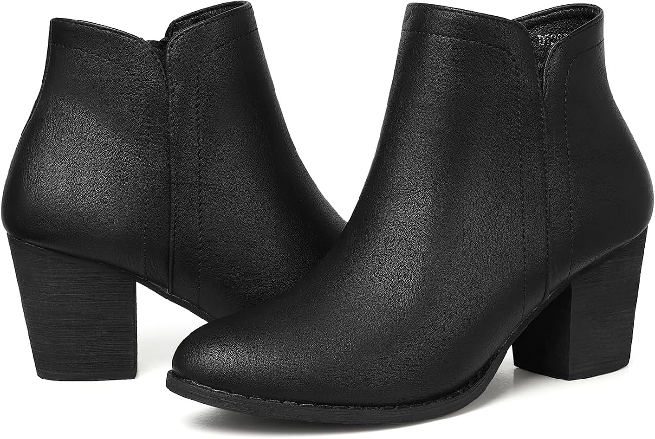 SHIBEVER Women's Ankle Boots Heel: Chunky Low Heels Almond Toe Boots Suede Side Zipper Casual Wes... | Amazon (US)